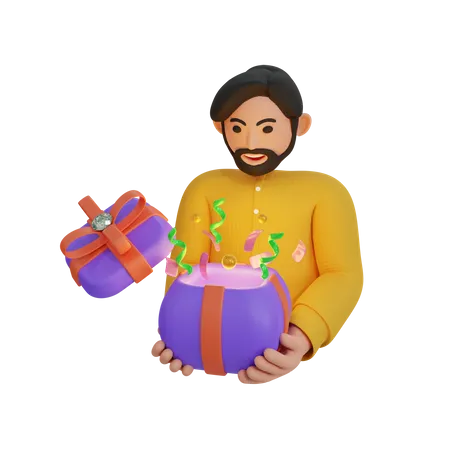 Glücklicher Mann mit Geschenkbox  3D Icon