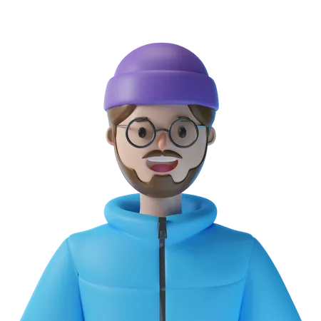 Glücklicher Mann mit Beanie-Mütze  3D Illustration