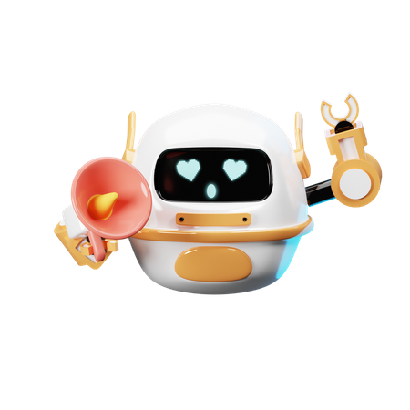 Glücklicher Roboter mit Megaphon  3D Icon