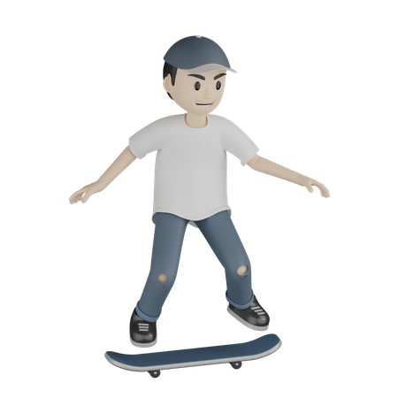 Glücklicher Skateboarder, der Skateboard spielt  3D Illustration