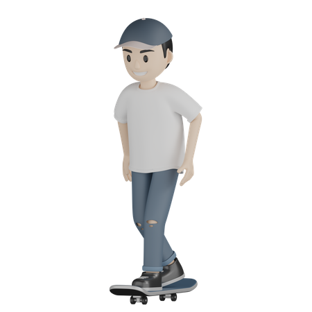 Glücklicher Skater, der Skateboard spielt  3D Illustration