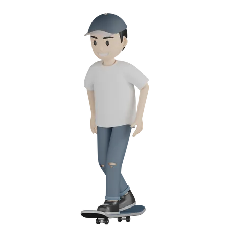 Glücklicher Skater, der Skateboard spielt  3D Illustration