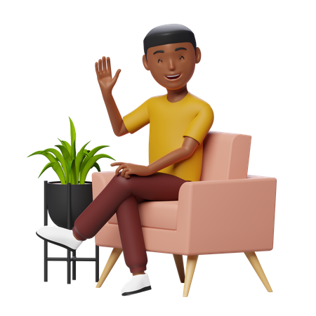 Glücklicher Kerl sitzt auf dem Sofa  3D Illustration