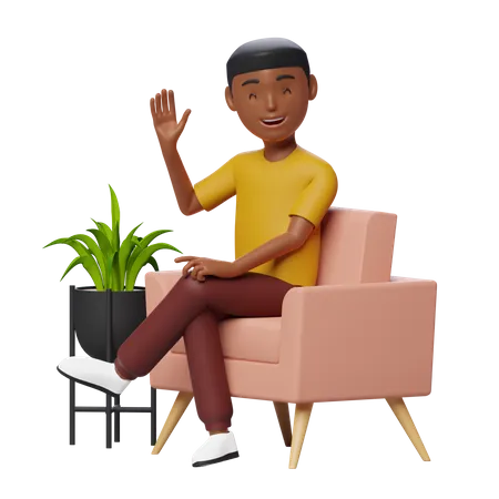 Glücklicher Kerl sitzt auf dem Sofa  3D Illustration