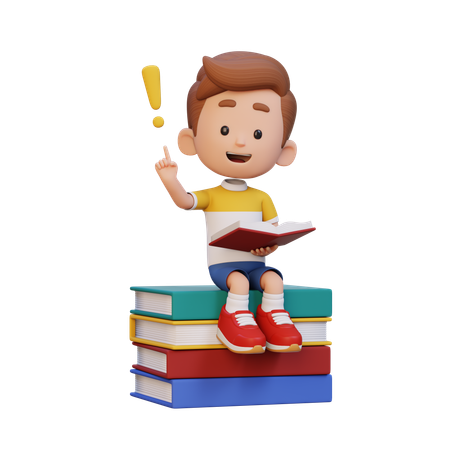 Glückliches Kind bekommt beim Lesen eines Buches eine Idee  3D Icon