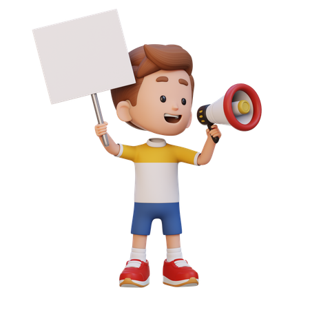 Glückliches Kind mit leerem Plakat und Megaphon  3D Icon