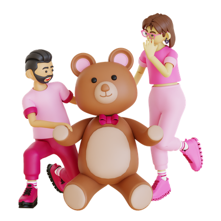 Glückliches Paar mit Teddybär  3D Illustration