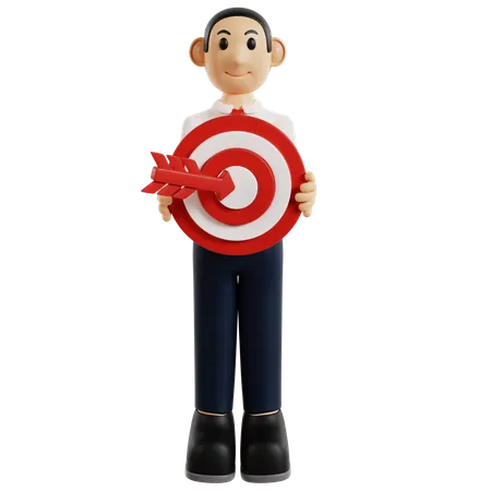 Goal Oriented Businessman With Target  3D Illustration