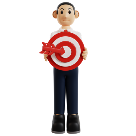 Goal Oriented Businessman With Target  3D Illustration