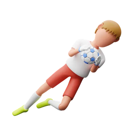 Goalkeeper catches the ball  3D Illustration