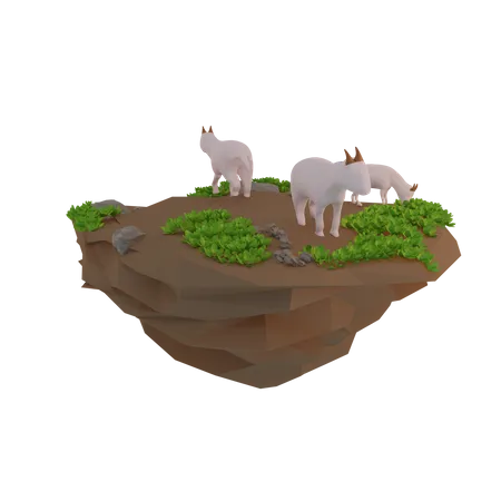 Goats looking for food  3D Illustration