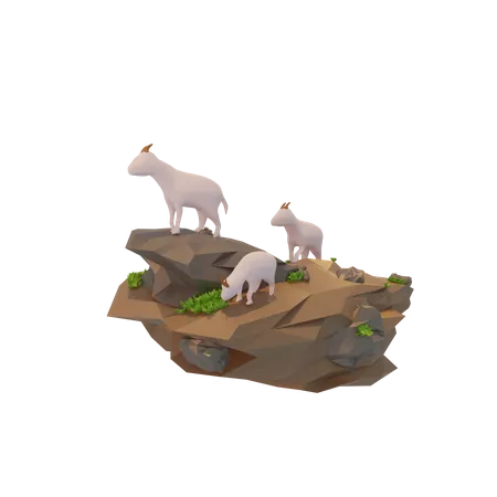 Goats looking for food  3D Illustration