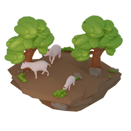 Goats looking for food  3D Illustration