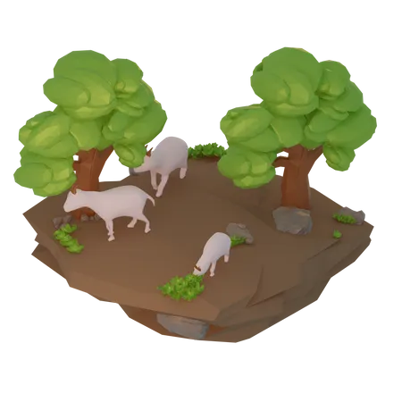 Goats looking for food  3D Illustration