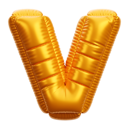 Gold Balloon Letter V  3D Icon