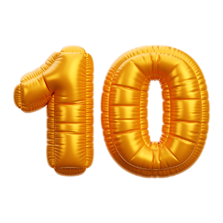 Gold Balloon Number 10  3D Icon