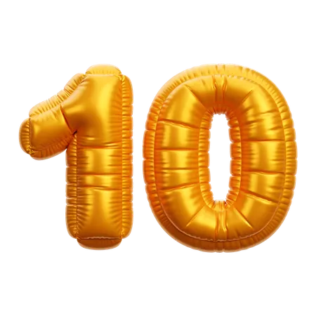 Gold Balloon Number 10  3D Icon