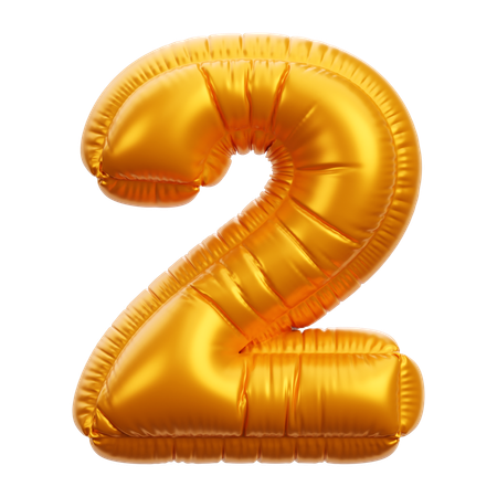 Gold Balloon Number 2  3D Icon