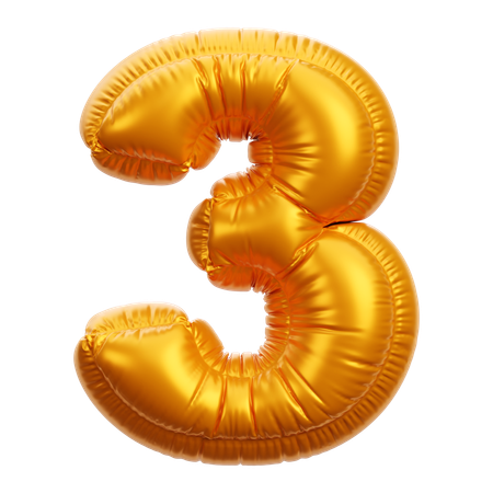 Gold Balloon Number 3  3D Icon