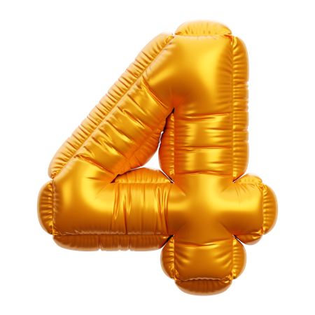 Gold Balloon Number 4  3D Icon