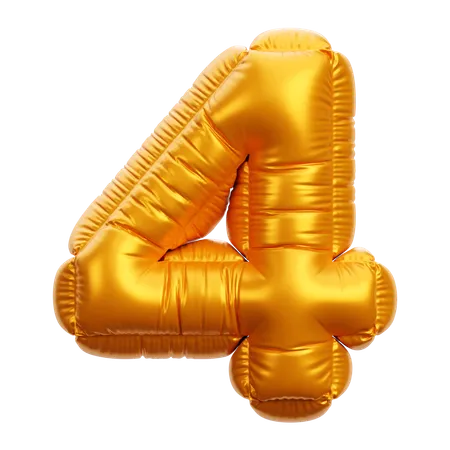 Gold Balloon Number 4  3D Icon