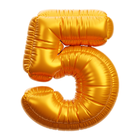 Gold Balloon Number 5  3D Icon