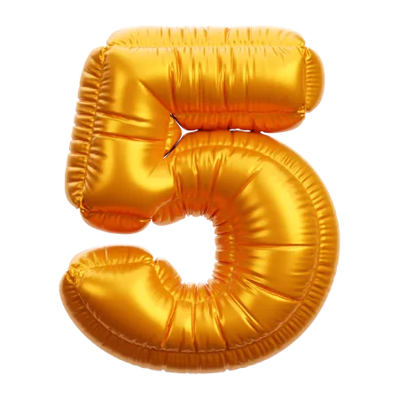 Gold Balloon Number 5  3D Icon