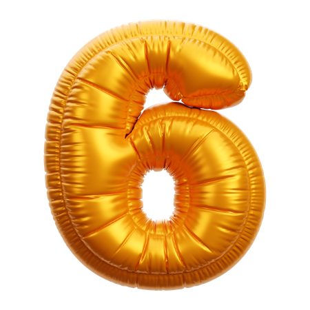 Gold Balloon Number 6  3D Icon