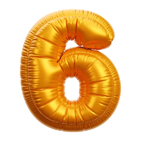 Gold Balloon Number 6  3D Icon