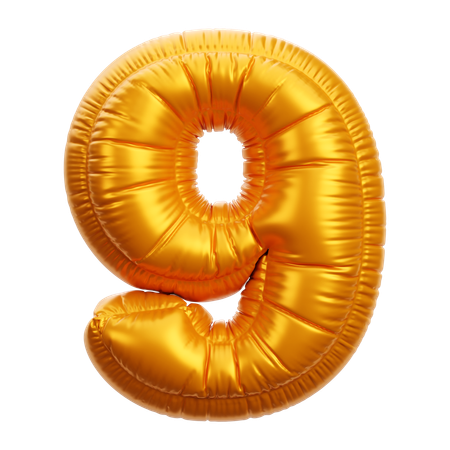 Gold Balloon Number 9  3D Icon