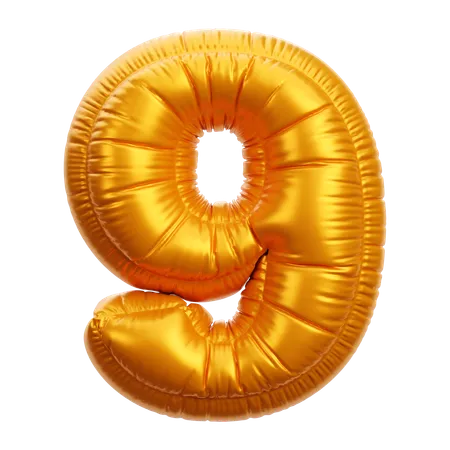 Gold Balloon Number 9  3D Icon