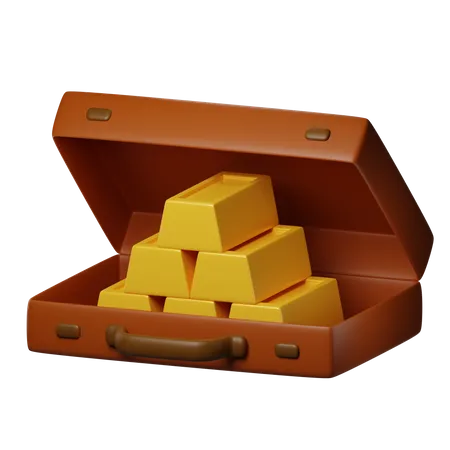 Suitcase Full Of Gold Bar 3 D Illustration 3D Icon
