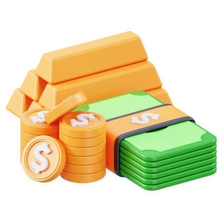 Gold bar and money  3D Icon