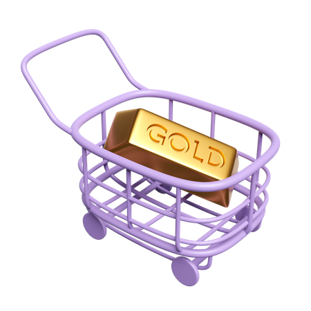 Gold bar in shopping cart  3D Illustration