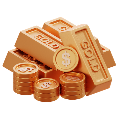 Gold Bar With Coin  3D Icon
