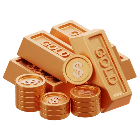 Gold Bar With Coin  3D Icon