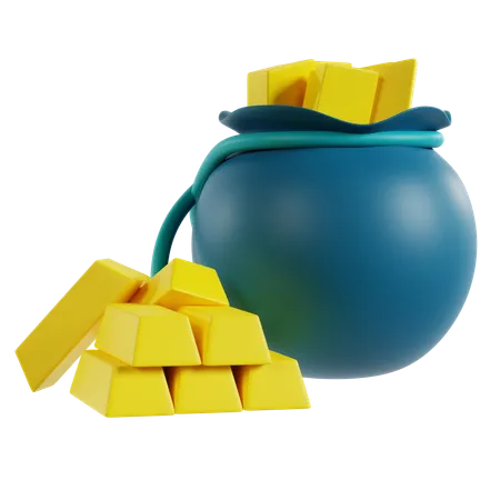 Gold Bars And Blue Purse  3D Icon