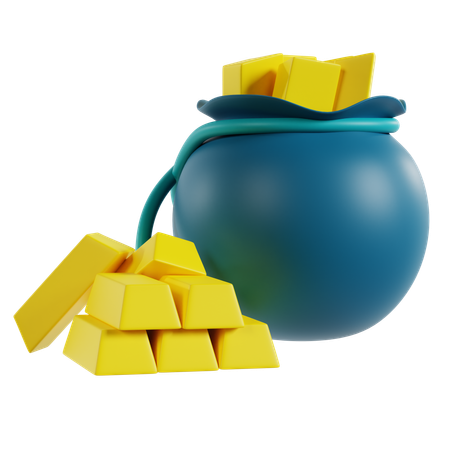 Gold Bars And Blue Purse  3D Icon