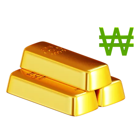 Gold Bars Won Korean Sign Symbol With Transparent Background 3D Icon