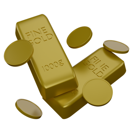 Gold Biscuits And Coins  3D Icon