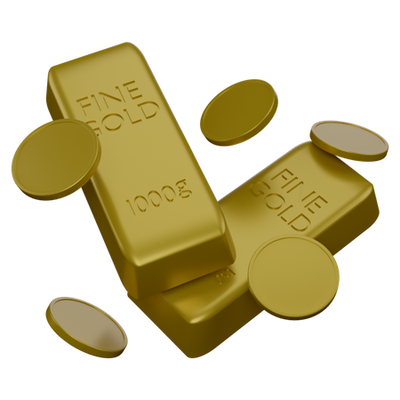 Gold Biscuits And Coins  3D Icon
