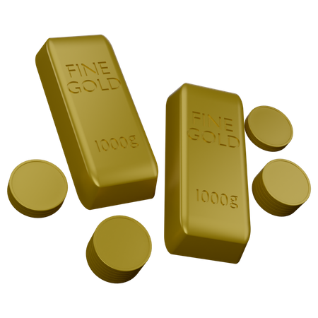 Gold Biscuits And Coins  3D Icon