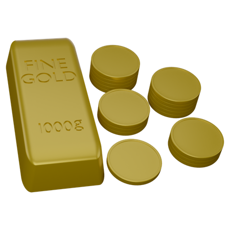 Gold Biscuits And Coins  3D Icon