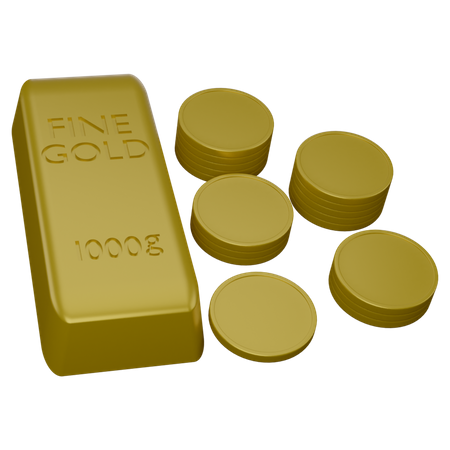 Gold Biscuits And Coins  3D Icon