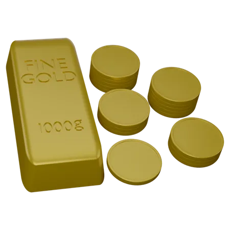 Gold Biscuits And Coins  3D Icon