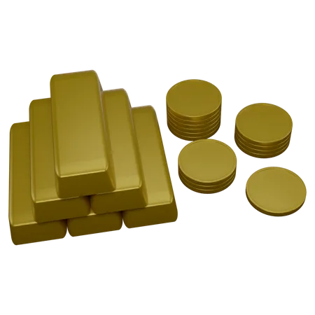 Gold Bricks And Coins  3D Icon