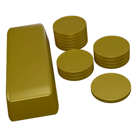 Gold Bricks And Coins  3D Icon