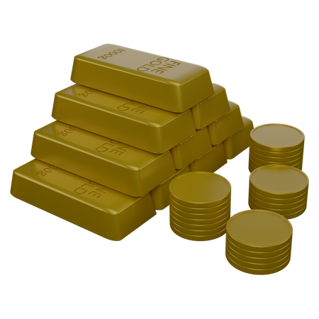 Gold Bricks And Coins  3D Icon