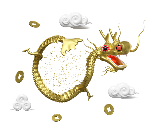 Gold Chinese Dragon  3D Illustration