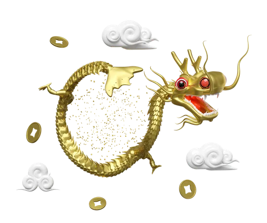 3 D Gold Chinese Dragon With Cloud Coin Merry Christmas And Happy Chinese New Year 3 D Render Illustration 3D Illustration